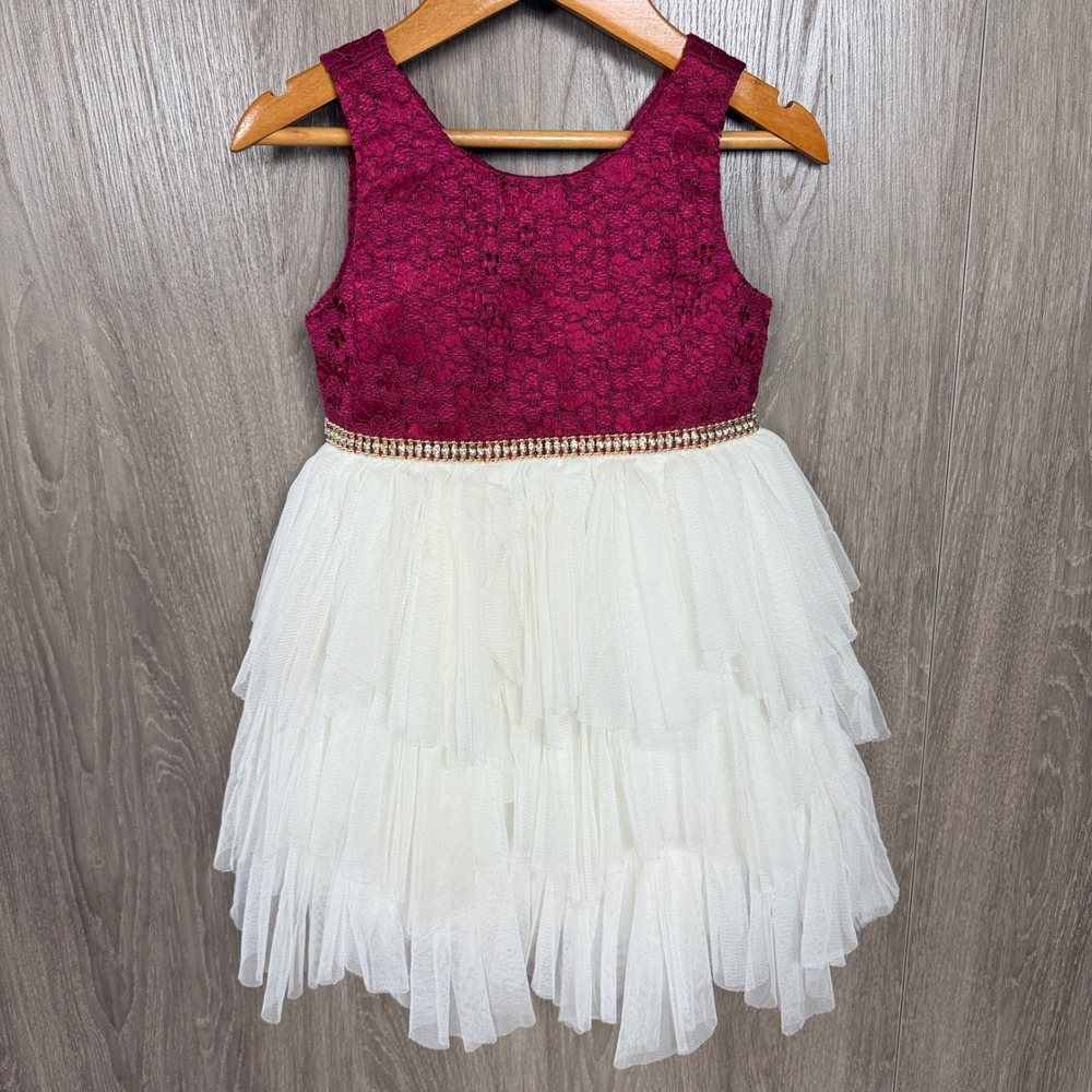 American Princess Dress Toddler 3T Burgundy White Lace Tulle Formal Princesscore